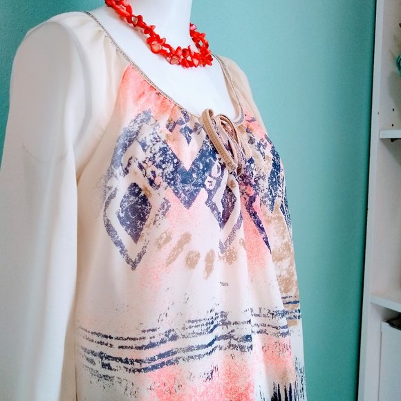 Ivory Print Bohemian Top Sz S - Picture 4 of 8